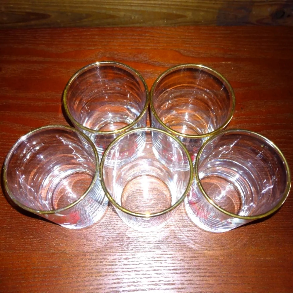 2 FOR $15 BUNDLE Rare Find Vintage Bud Beer Gold Rim Tasting Glasses, Set OF 5